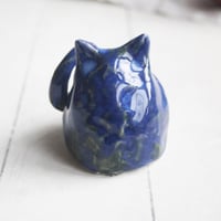 Image 4 of Small Blue Ceramic Cat, Handcrafted Cat Sculpture, Indoor Outdoor, Made in USA