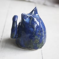 Image 8 of Small Blue Ceramic Cat, Handcrafted Cat Sculpture, Indoor Outdoor, Made in USA