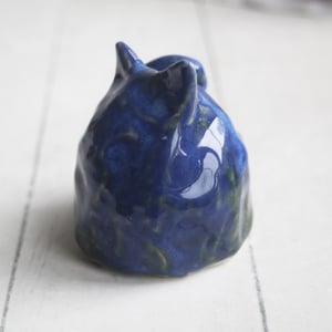 Image of Small Blue Ceramic Cat, Handcrafted Cat Sculpture, Indoor Outdoor, Made in USA