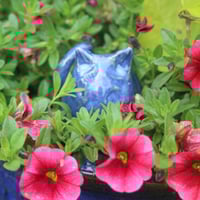 Image 3 of Small Blue Ceramic Cat, Handcrafted Cat Sculpture, Indoor Outdoor, Made in USA