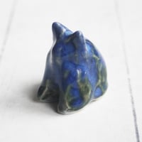 Image 6 of Tiny Cat Sculpture in Blue and Green Glaze, Handcrafted Ceramic Cat figurine, Made in USA