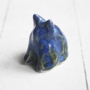Image of Tiny Cat Sculpture in Blue and Green Glaze, Handcrafted Ceramic Cat figurine, Made in USA