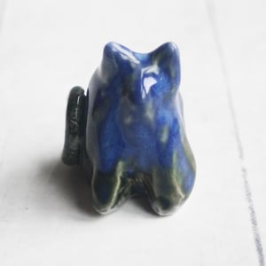 Image of Tiny Cat Sculpture in Blue and Green Glaze, Handcrafted Ceramic Cat figurine, Made in USA