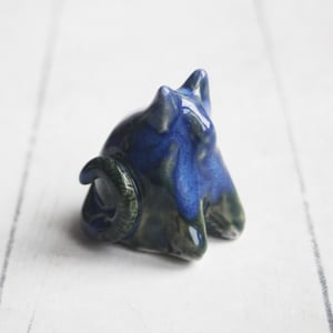 Image of Tiny Cat Sculpture in Blue and Green Glaze, Handcrafted Ceramic Cat figurine, Made in USA