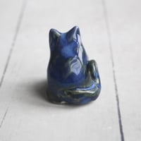 Image 7 of Tiny Cat Sculpture in Blue and Green Glaze, Handcrafted Ceramic Cat figurine, Made in USA