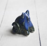 Image 9 of Tiny Cat Sculpture in Blue and Green Glaze, Handcrafted Ceramic Cat figurine, Made in USA