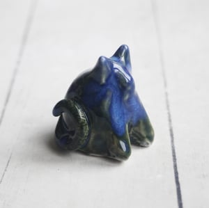 Image of Tiny Cat Sculpture in Blue and Green Glaze, Handcrafted Ceramic Cat figurine, Made in USA