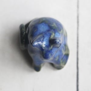 Image of Tiny Cat Sculpture in Blue and Green Glaze, Handcrafted Ceramic Cat figurine, Made in USA