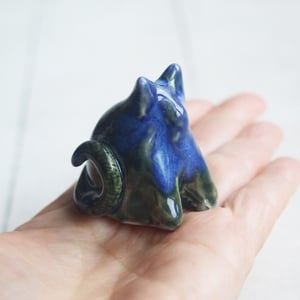 Image of Tiny Cat Sculpture in Blue and Green Glaze, Handcrafted Ceramic Cat figurine, Made in USA