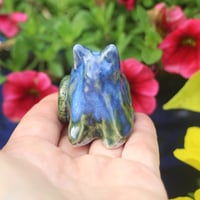 Image 1 of Tiny Cat Sculpture in Blue and Green Glaze, Handcrafted Ceramic Cat figurine, Made in USA