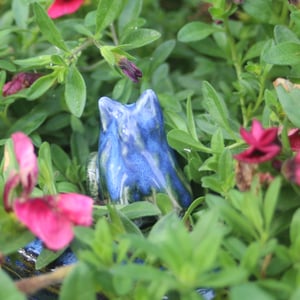 Image of Tiny Cat Sculpture in Blue and Green Glaze, Handcrafted Ceramic Cat figurine, Made in USA