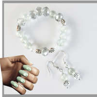 Image 1 of  Ice Green Floral Bracelet and Ice Green Earrings for Kids Teens Girls 