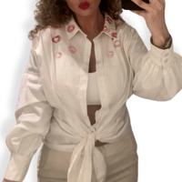 Image 1 of Lipstick Kiss Shirt – Hand-Painted Collar Detail