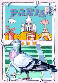 Image 2 of Paris grande carte postage print encadré- Large Paris postcard framed print