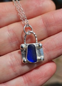 Image 5 of Cornish Seaglass Necklace  - Cobalt Blue 