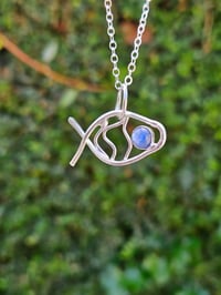 Image 6 of Sterling Silver Fish Necklace - with Kyanite Gemstone 
