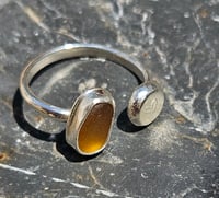 Image 2 of Ready to ship!  Orange Seaglass ring with handstamped heart Pebble 