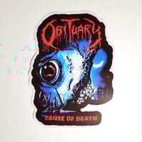Image 1 of LARGE Obituary Cause Of Death Matte Vinyl Sticker