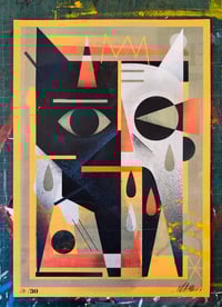 Image 1 of Abtract Cat ( with a white ear ) - Customised print - ONE OF A KIND