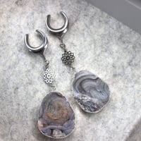 Image 1 of Druzy Agate - Saddle Plugs - Crystal Hangers - Ear Weights - Silver for Stretched Ears