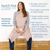 Image 2 of Split Leg Canvas Pottery/Artist/Makers Apron, Adjustable Crossback, Blush Pink No4:5