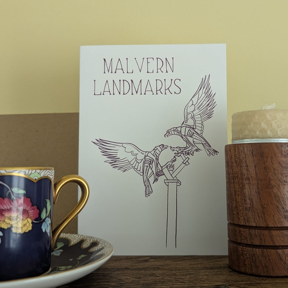 Image of Buzzards Sculpture - Malvern Landmarks greeting card