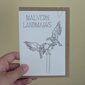Image of Buzzards Sculpture - Malvern Landmarks greeting card