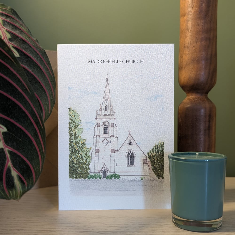 Image of Madresfield Church from the road - greeting card
