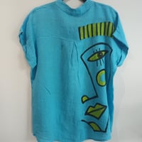 Image 2 of turquoise linen painted top