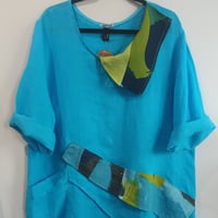 Image 1 of turquoise linen collage top