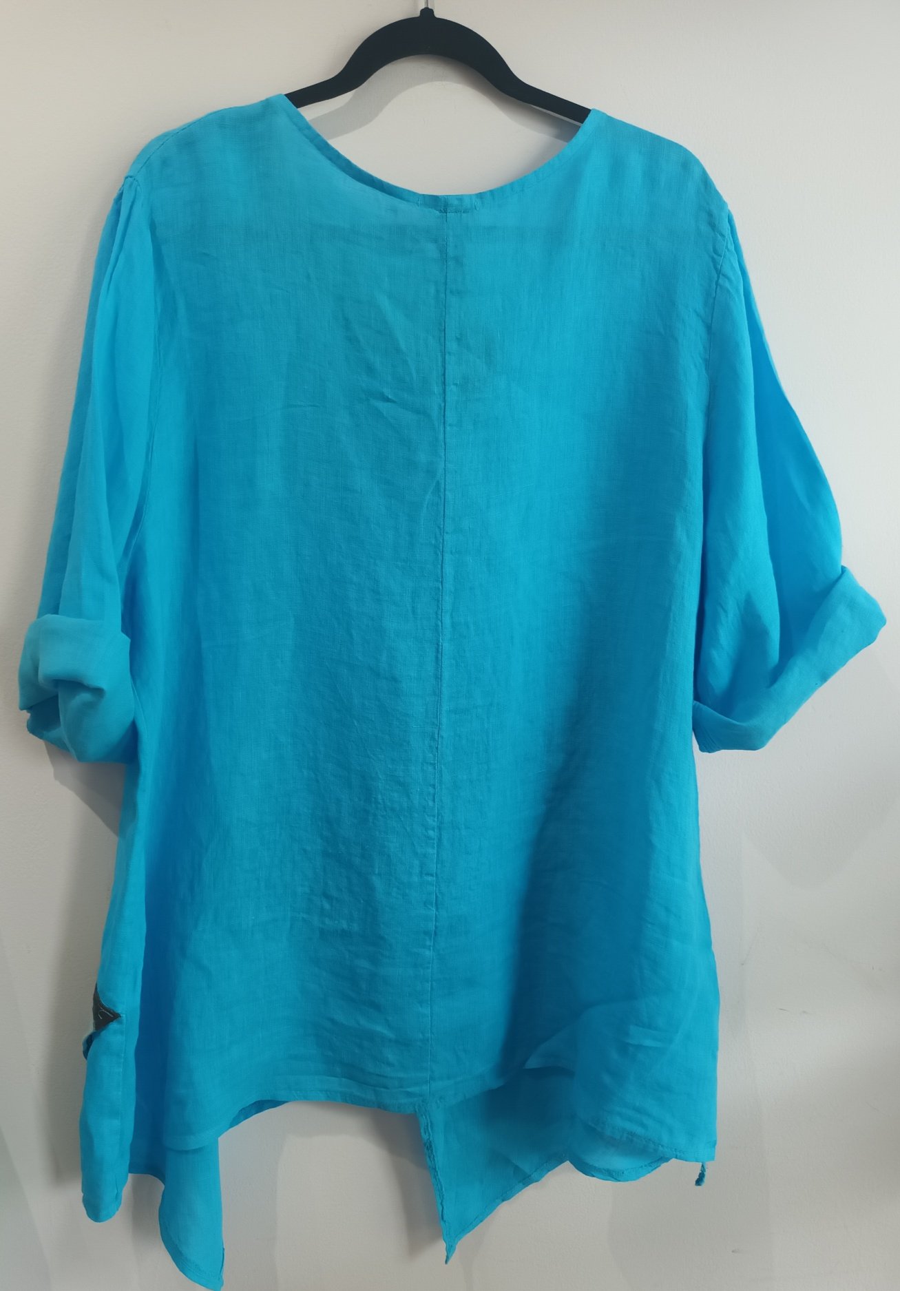 Image of turquoise linen collage top