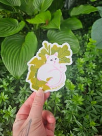 Image 1 of White Cat with Plants Sticker