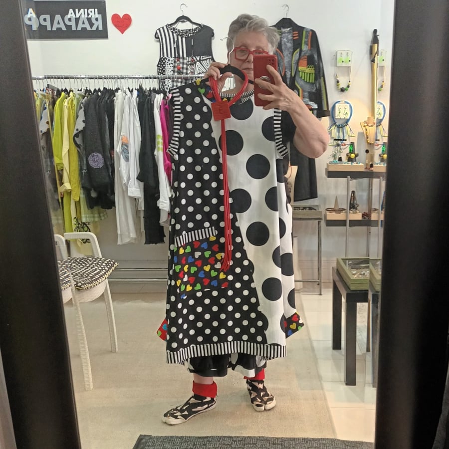 Image of black and white polkadot dress