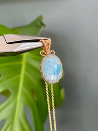 Image 1 of Gold Larimar Oval  Crystal Necklace