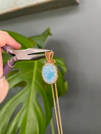 Image 8 of Gold Larimar Oval  Crystal Necklace