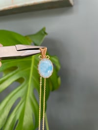 Image 4 of Gold Larimar Oval  Crystal Necklace