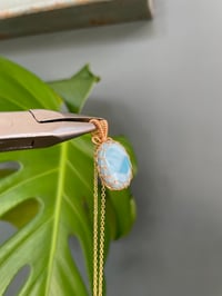 Image 6 of Gold Larimar Oval  Crystal Necklace