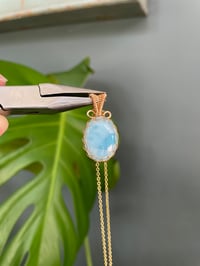 Image 7 of Gold Larimar Oval  Crystal Necklace