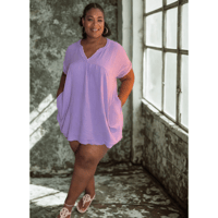Image 1 of DOUBLE GAUZE RAW EDGE V-NECK DRESS