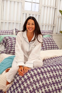 Image 1 of PJ Top White with Navy Piping