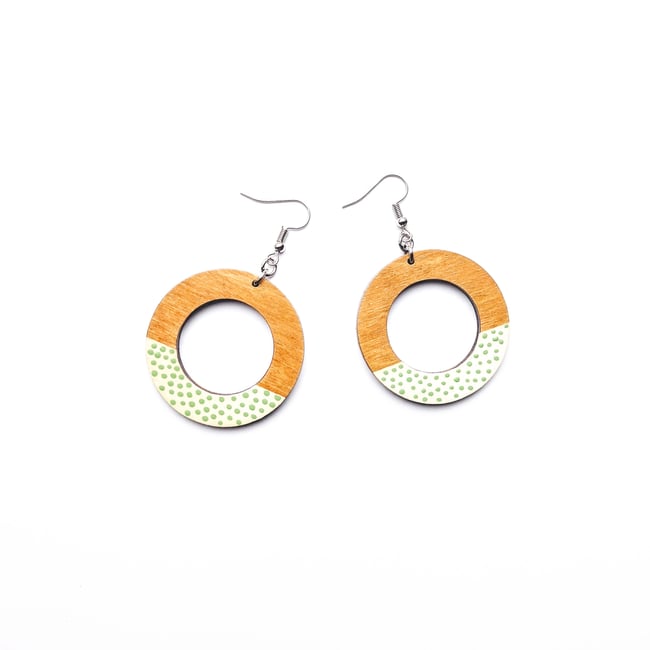 Sage Polka Dot Mini Wood Hoops