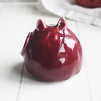 Image 2 of Small Red Ceramic Cat, Handcrafted Cat Sculpture, Indoor Outdoor, Made in USA