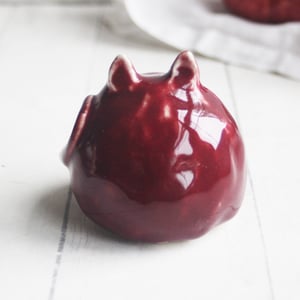 Image of Small Red Ceramic Cat, Handcrafted Cat Sculpture, Indoor Outdoor, Made in USA