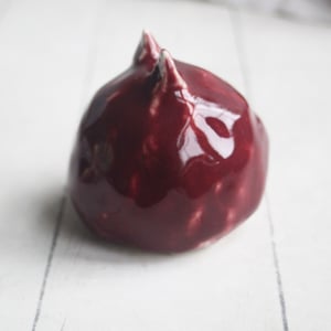 Image of Small Red Ceramic Cat, Handcrafted Cat Sculpture, Indoor Outdoor, Made in USA