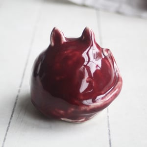 Image of Small Red Ceramic Cat, Handcrafted Cat Sculpture, Indoor Outdoor, Made in USA
