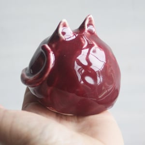 Image of Small Red Ceramic Cat, Handcrafted Cat Sculpture, Indoor Outdoor, Made in USA