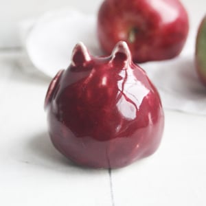 Image of Small Red Ceramic Cat, Handcrafted Cat Sculpture, Indoor Outdoor, Made in USA