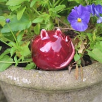 Image 1 of Small Red Ceramic Cat, Handcrafted Cat Sculpture, Indoor Outdoor, Made in USA