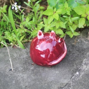 Image of Small Red Ceramic Cat, Handcrafted Cat Sculpture, Indoor Outdoor, Made in USA