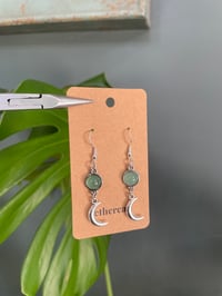 Image 1 of Green Aventurine & Crescent Moon Earrings